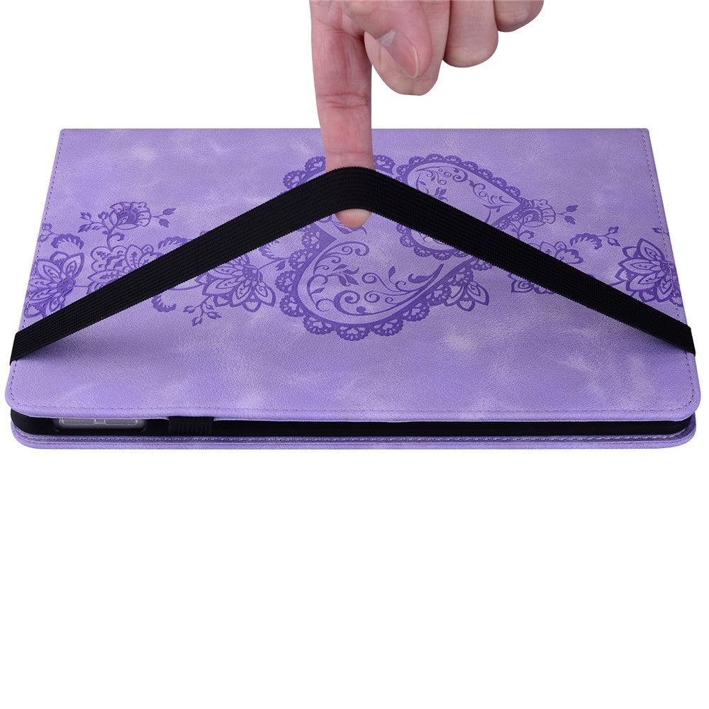 For Lenovo Tab M9 Leather Case Heart Imprint Foldable Stand Card Slot Stylus Holder Tablet Cover - Purple