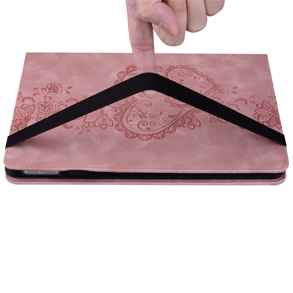 For Lenovo Tab M9 Leather Case Heart Imprint Foldable Stand Card Slot Stylus Holder Tablet Cover - Pink