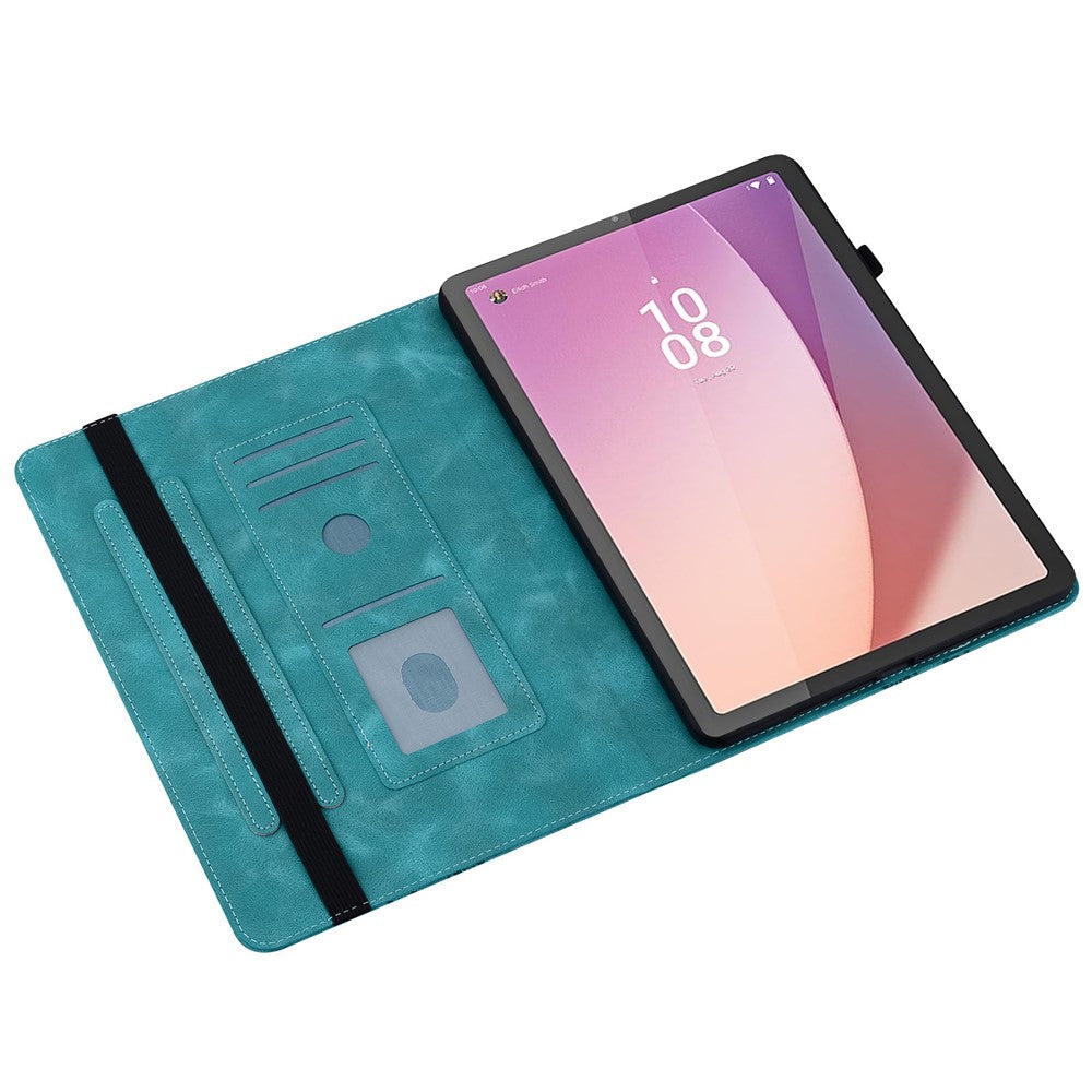 For Lenovo Tab M9 Leather Case Heart Imprint Foldable Stand Card Slot Stylus Holder Tablet Cover - Green