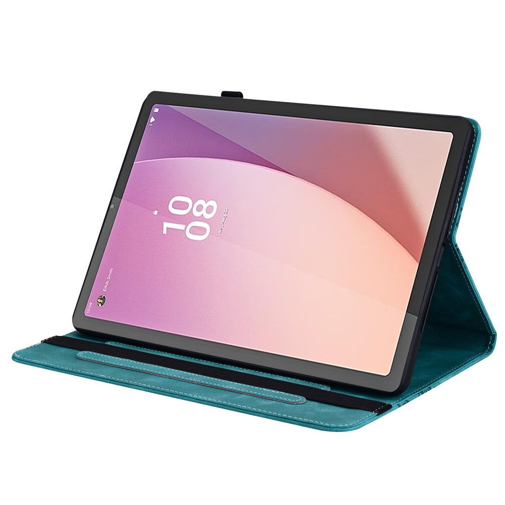 For Lenovo Tab M9 Leather Case Heart Imprint Foldable Stand Card Slot Stylus Holder Tablet Cover - Green