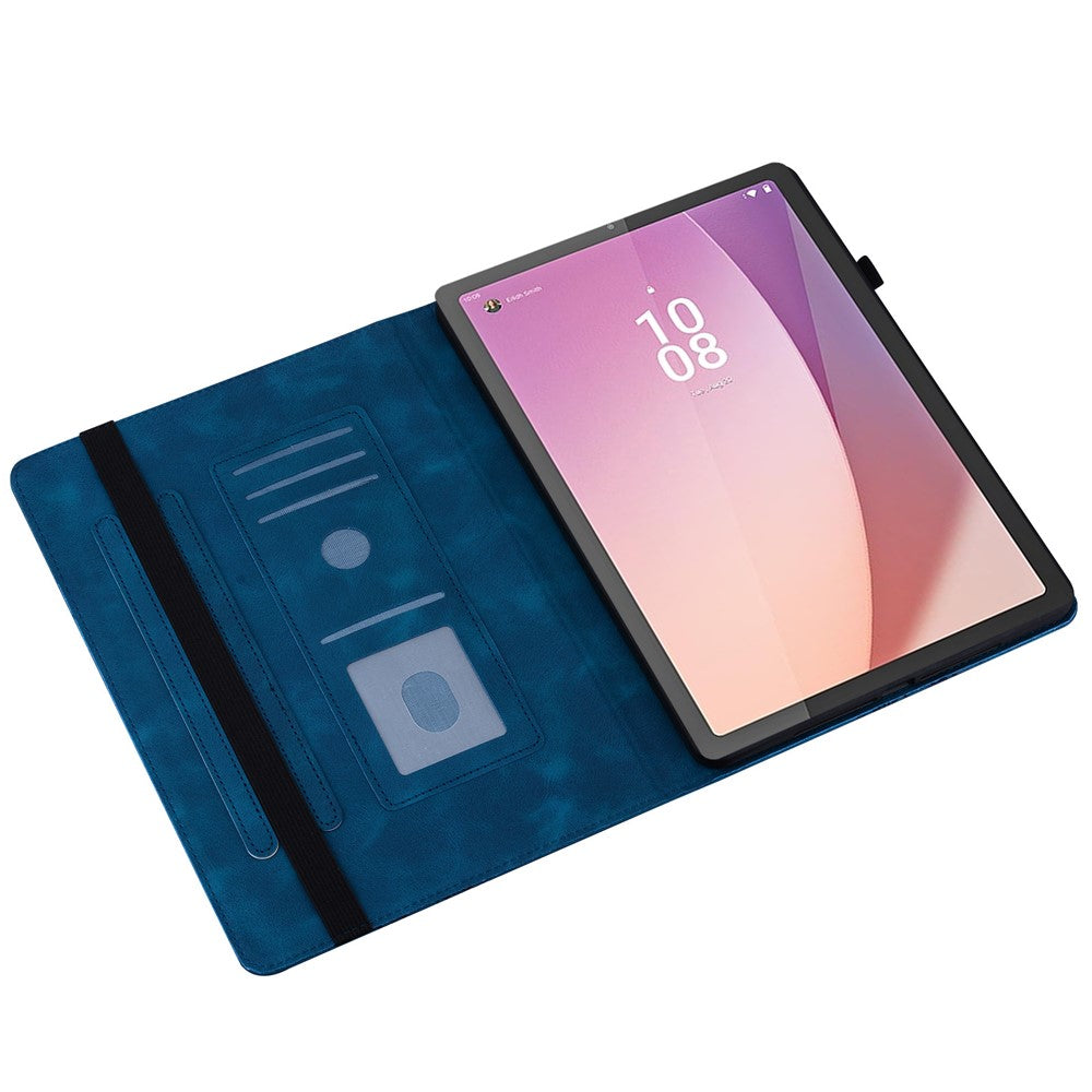 For Lenovo Tab M9 Leather Case Heart Imprint Foldable Stand Card Slot Stylus Holder Tablet Cover - Blue
