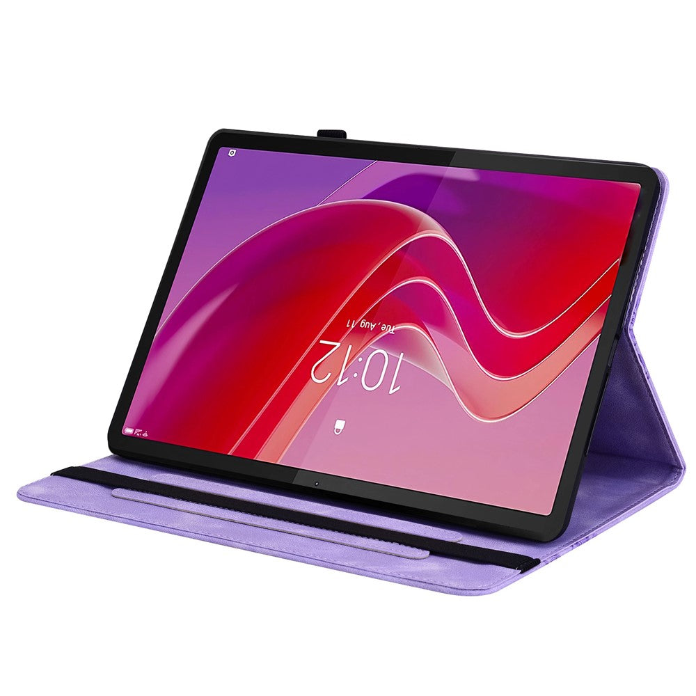 For Lenovo Tab M11 (TB-330FC)  /  Xiaoxin Pad 11 2024 (TB-331FC) Leather Case Heart Imprint Foldable Stand Card Slot Stylus Holder Tablet Cover - Purple