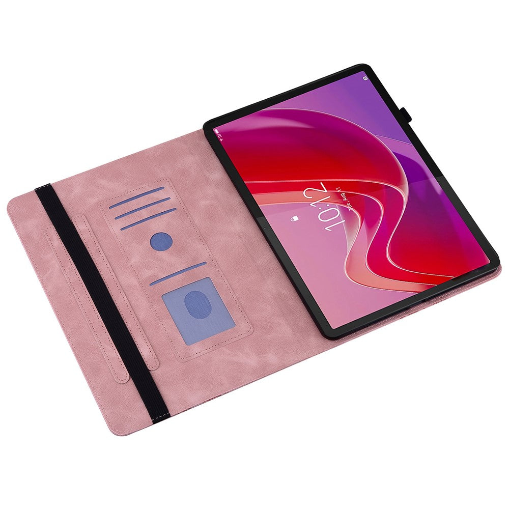 For Lenovo Tab M11 (TB-330FC)  /  Xiaoxin Pad 11 2024 (TB-331FC) Leather Case Heart Imprint Foldable Stand Card Slot Stylus Holder Tablet Cover - Pink