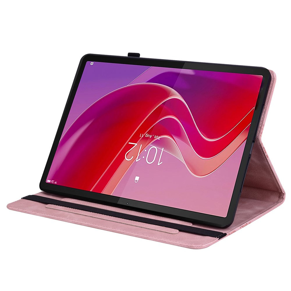 For Lenovo Tab M11 (TB-330FC)  /  Xiaoxin Pad 11 2024 (TB-331FC) Leather Case Heart Imprint Foldable Stand Card Slot Stylus Holder Tablet Cover - Pink