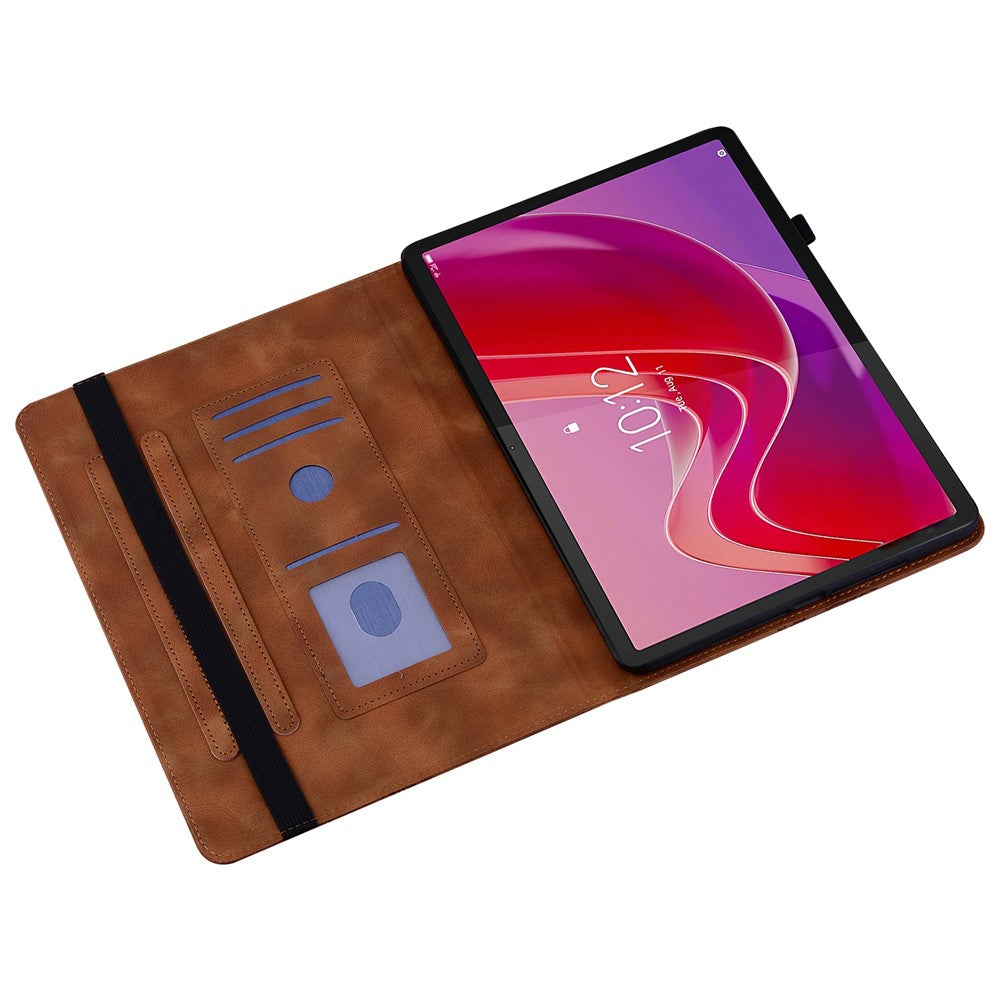 For Lenovo Tab M11 (TB-330FC)  /  Xiaoxin Pad 11 2024 (TB-331FC) Leather Case Heart Imprint Foldable Stand Card Slot Stylus Holder Tablet Cover - Brown