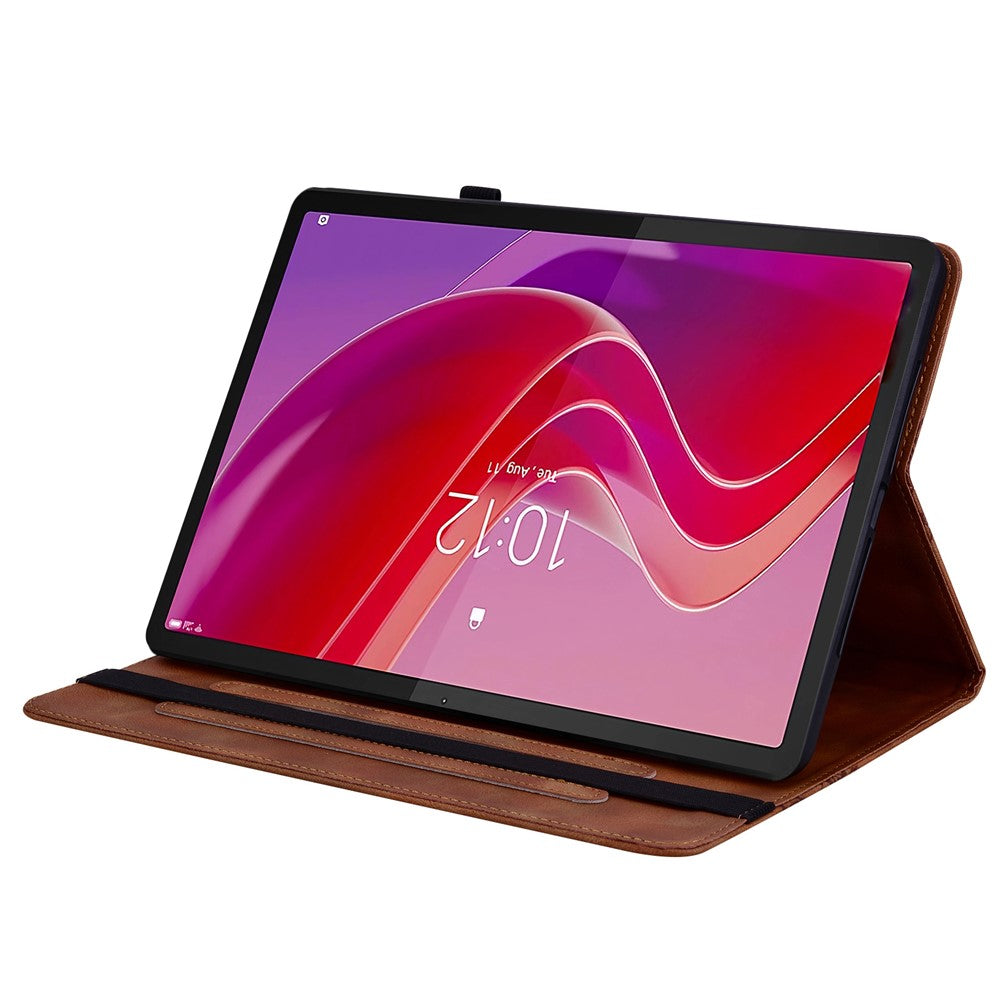 For Lenovo Tab M11 (TB-330FC)  /  Xiaoxin Pad 11 2024 (TB-331FC) Leather Case Heart Imprint Foldable Stand Card Slot Stylus Holder Tablet Cover - Brown