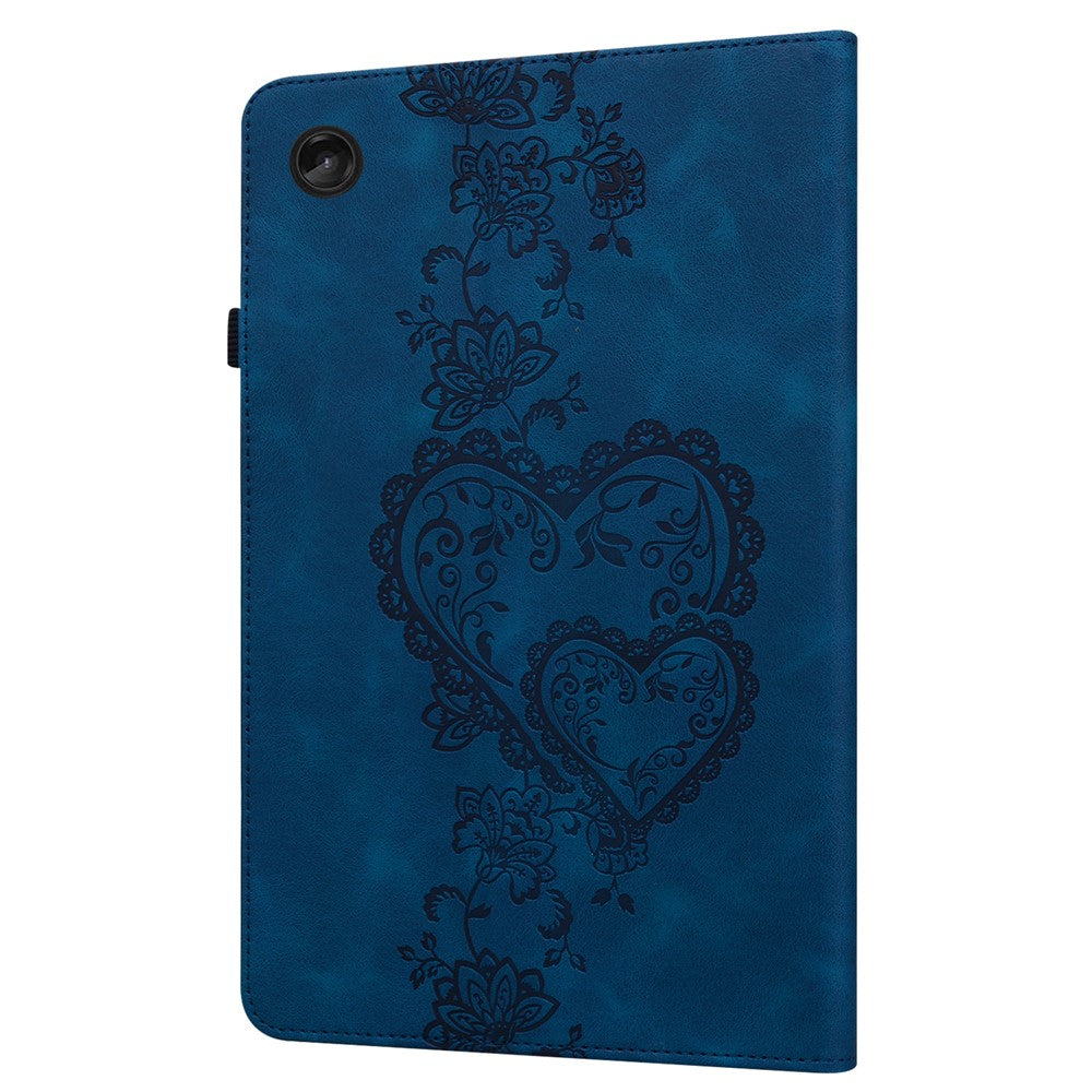 For Lenovo Tab M10 Plus (3rd Gen) Leather Case Heart Imprint Foldable Stand Card Slot Stylus Holder Tablet Cover - Blue
