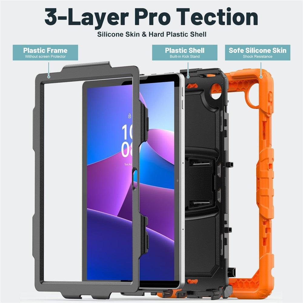 For Lenovo Tab 10.1 (2025) TB-311XU  /  Tab TB311FU Case Kickstand PC + Silicone Shockproof Tablet Cover - Orange