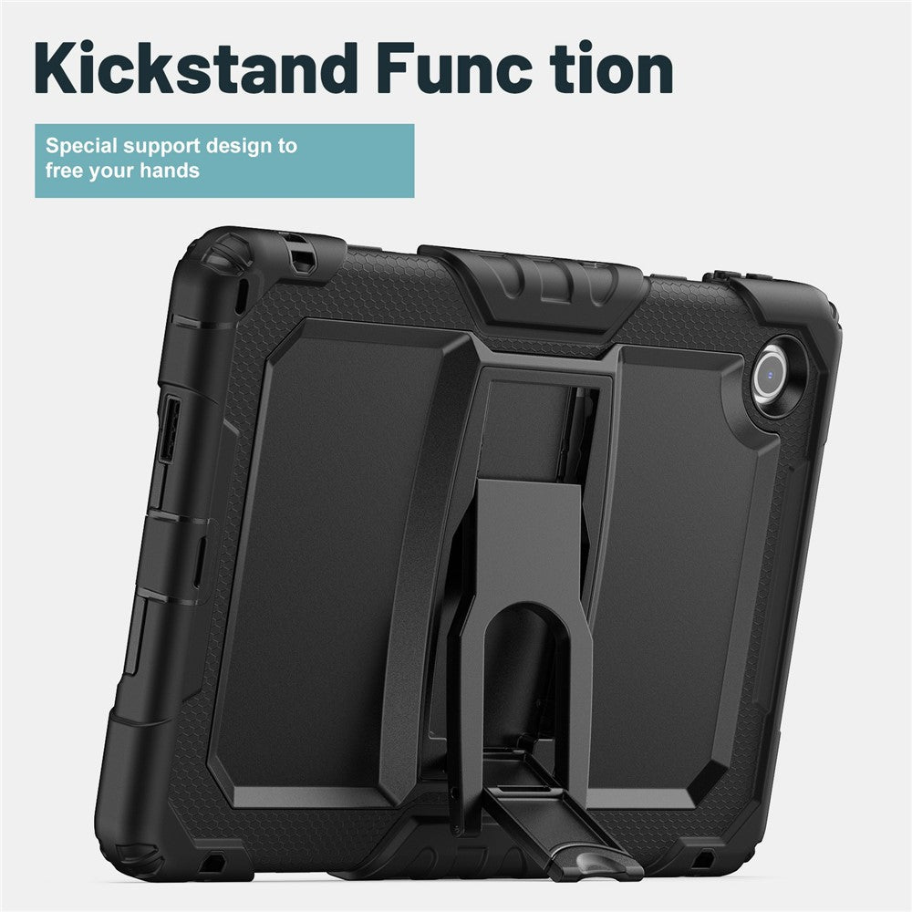 For Lenovo Tab 10.1 (2025) TB-311XU  /  Tab TB311FU Case Kickstand PC + Silicone Shockproof Tablet Cover - Black
