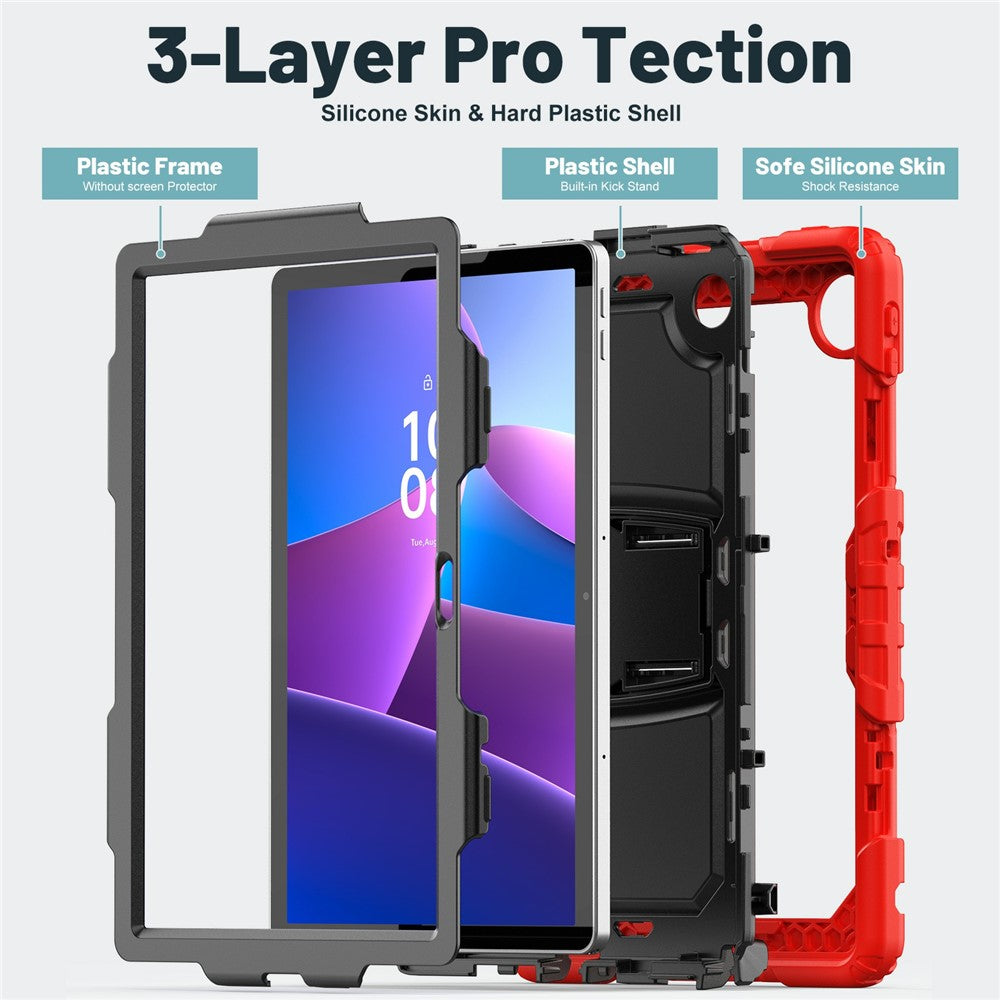For Lenovo Tab 10.1 (2025) TB-311XU  /  Tab TB311FU Case Kickstand PC + Silicone Shockproof Tablet Cover - Red