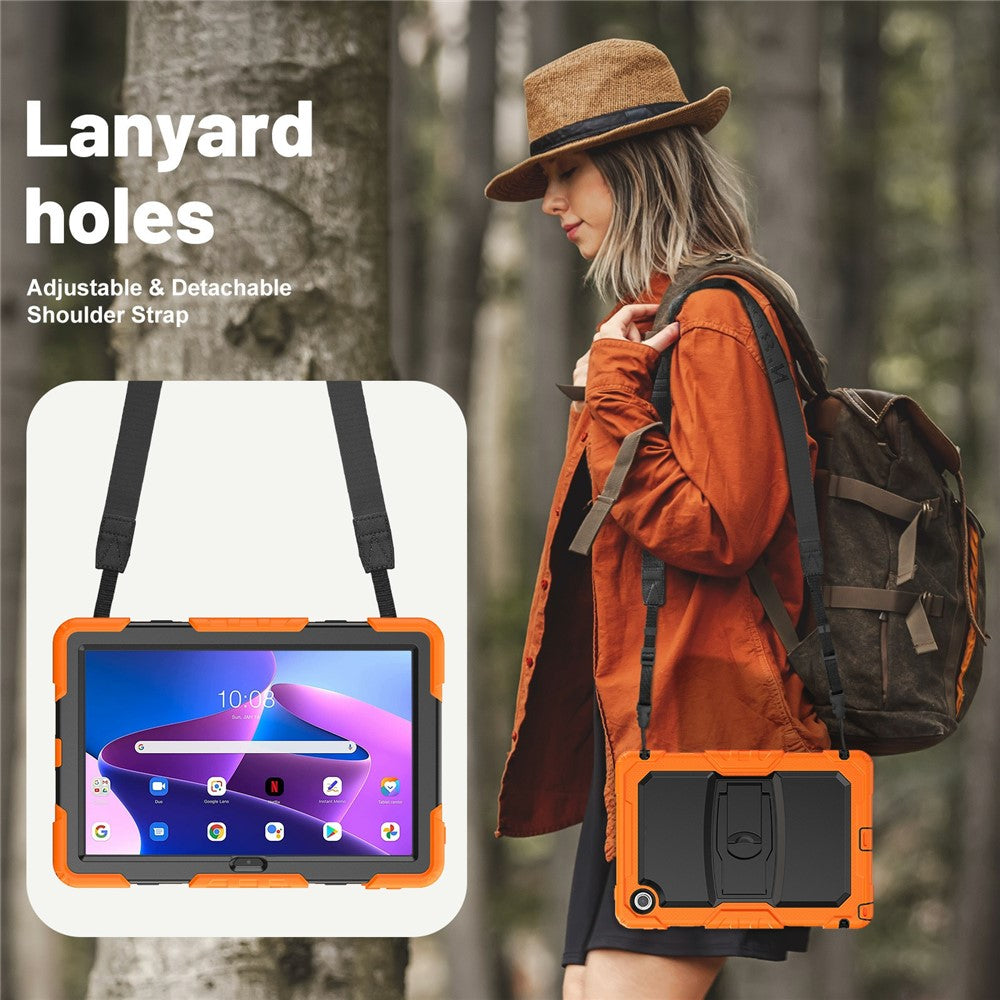 For Lenovo Tab 10.1 (2025) TB-311XU  /  Tab TB311FU Case Kickstand PC + Silicone Shockproof Tablet Cover with Shoulder Strap - Orange
