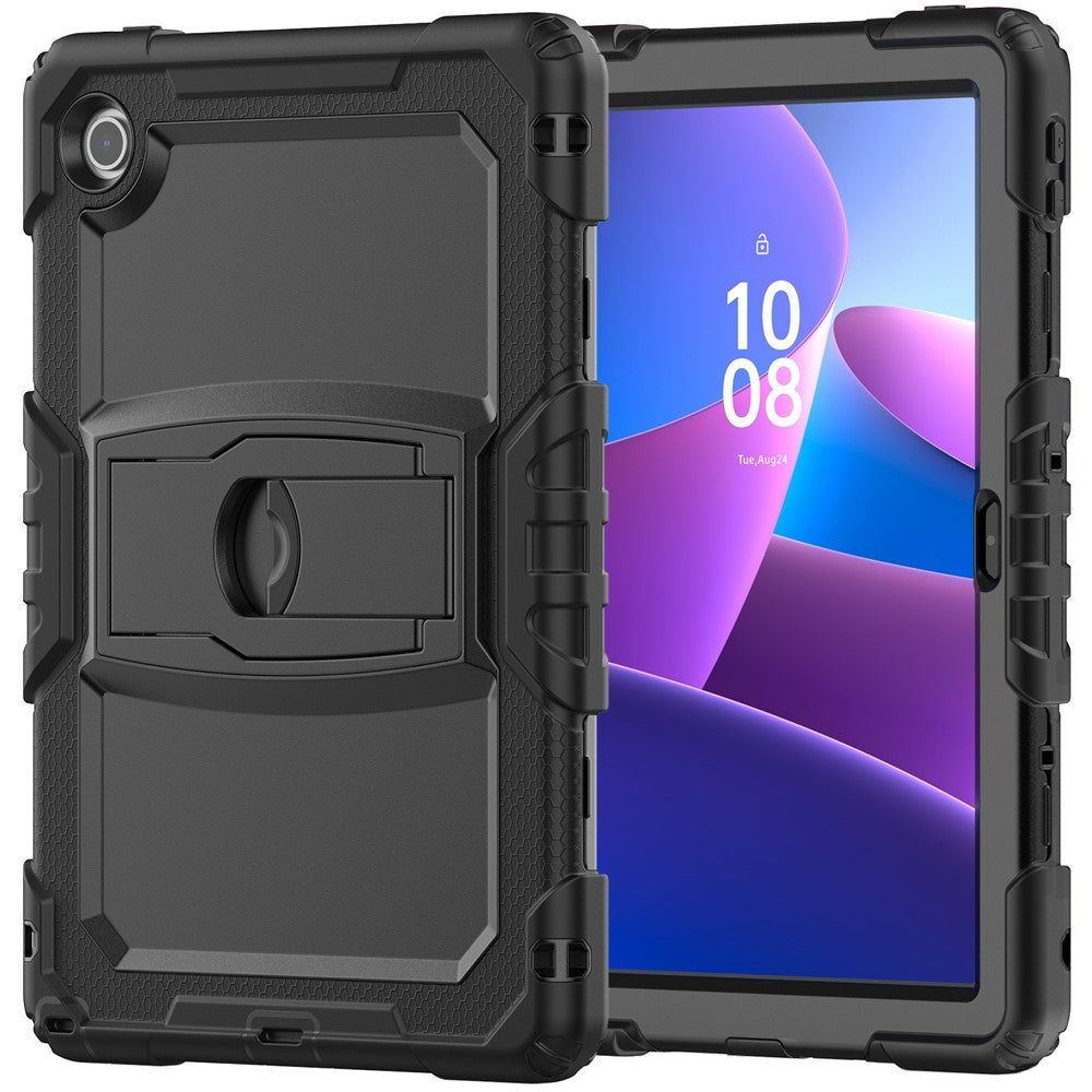 For Lenovo Tab 10.1 (2025) TB-311XU  /  Tab TB311FU Case Kickstand PC + Silicone Shockproof Tablet Cover with Shoulder Strap - Black