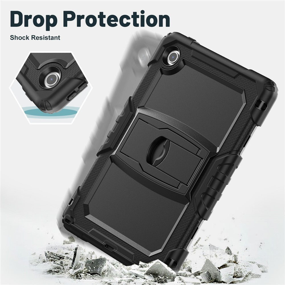 For Lenovo Tab 10.1 (2025) TB-311XU  /  Tab TB311FU Case Kickstand PC + Silicone Shockproof Tablet Cover with Shoulder Strap - Black