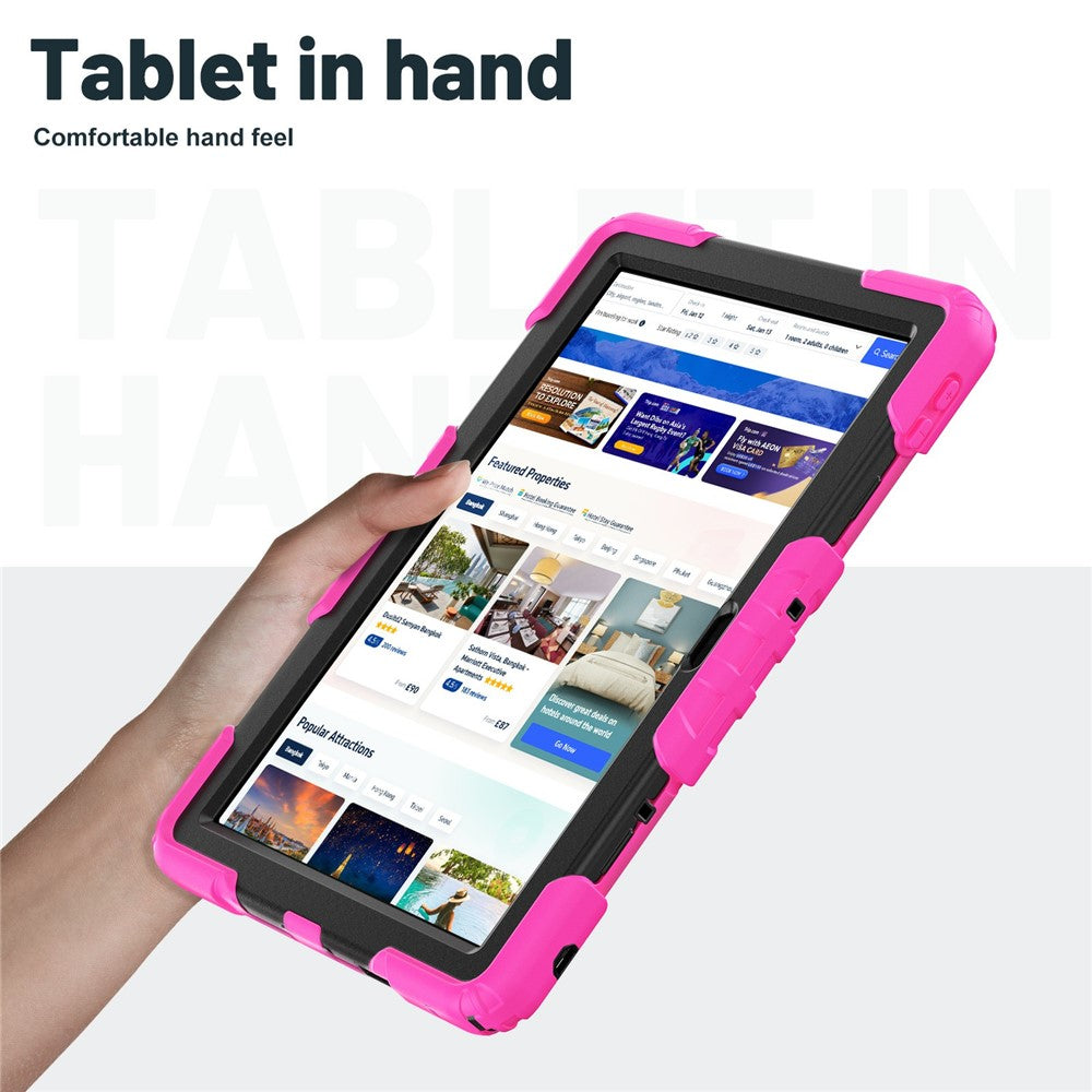 For Lenovo Tab 10.1 (2025) TB-311XU  /  Tab TB311FU Case Kickstand PC + Silicone Shockproof Tablet Cover with Shoulder Strap - Rose