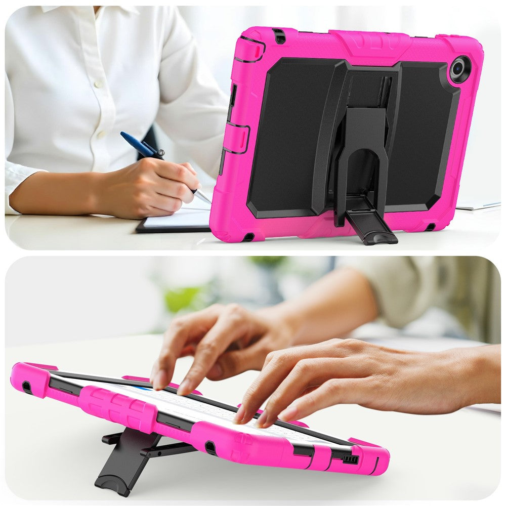 For Lenovo Tab 10.1 (2025) TB-311XU  /  Tab TB311FU Case Kickstand PC + Silicone Shockproof Tablet Cover with Shoulder Strap - Rose