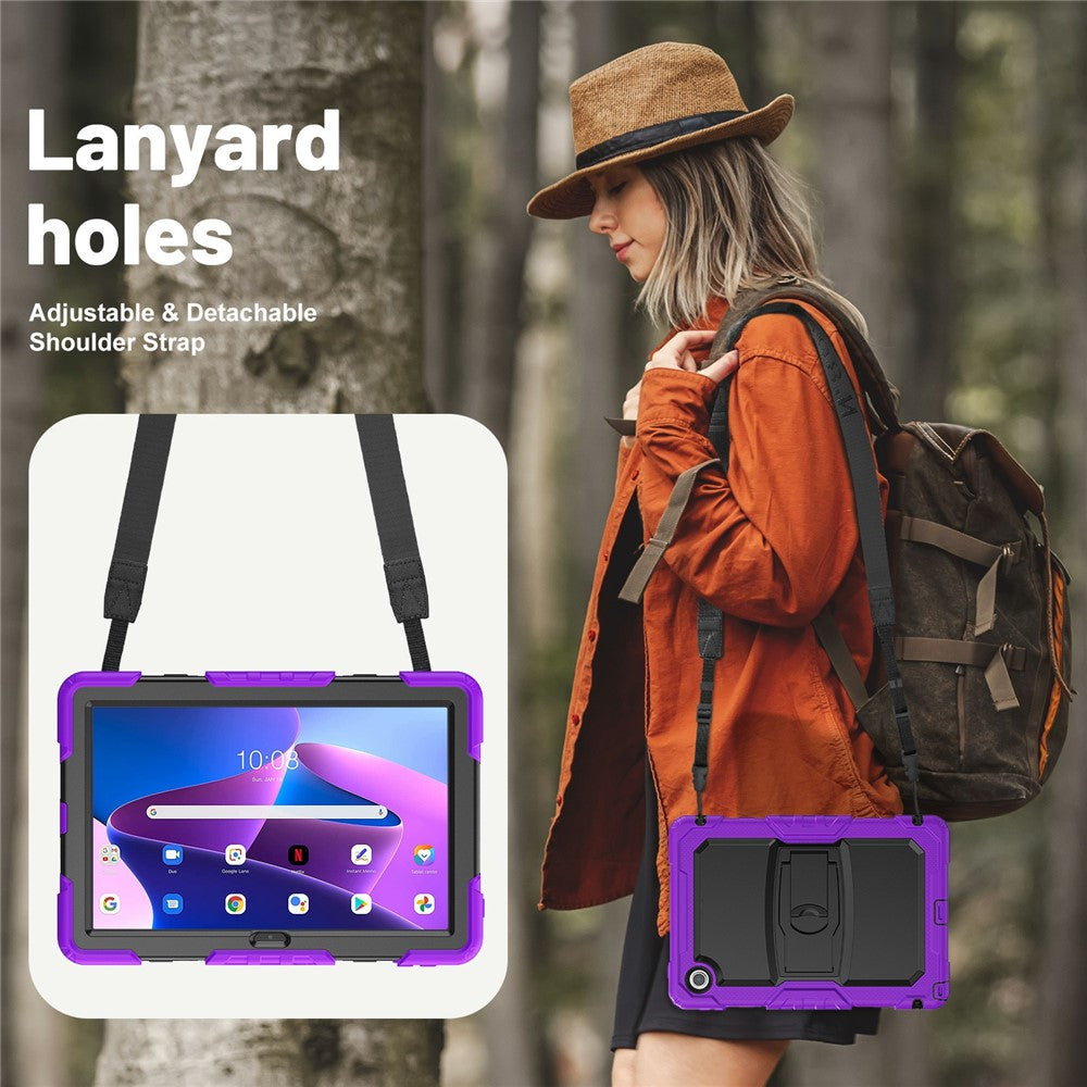 For Lenovo Tab 10.1 (2025) TB-311XU  /  Tab TB311FU Case Kickstand PC + Silicone Shockproof Tablet Cover with Shoulder Strap - Purple