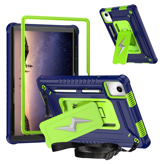 For Lenovo Tab M11 TB330FU / Xiaoxin Pad 11 2024 TB331FC Case Kickstand PC + Silicone Tablet Cover with Shoulder Strap - Navy Blue + Yellowgreen