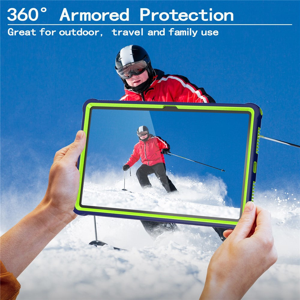 For Lenovo Tab M11 TB330FU / Xiaoxin Pad 11 2024 TB331FC Case Kickstand PC + Silicone Tablet Cover with Shoulder Strap - Navy Blue + Yellowgreen