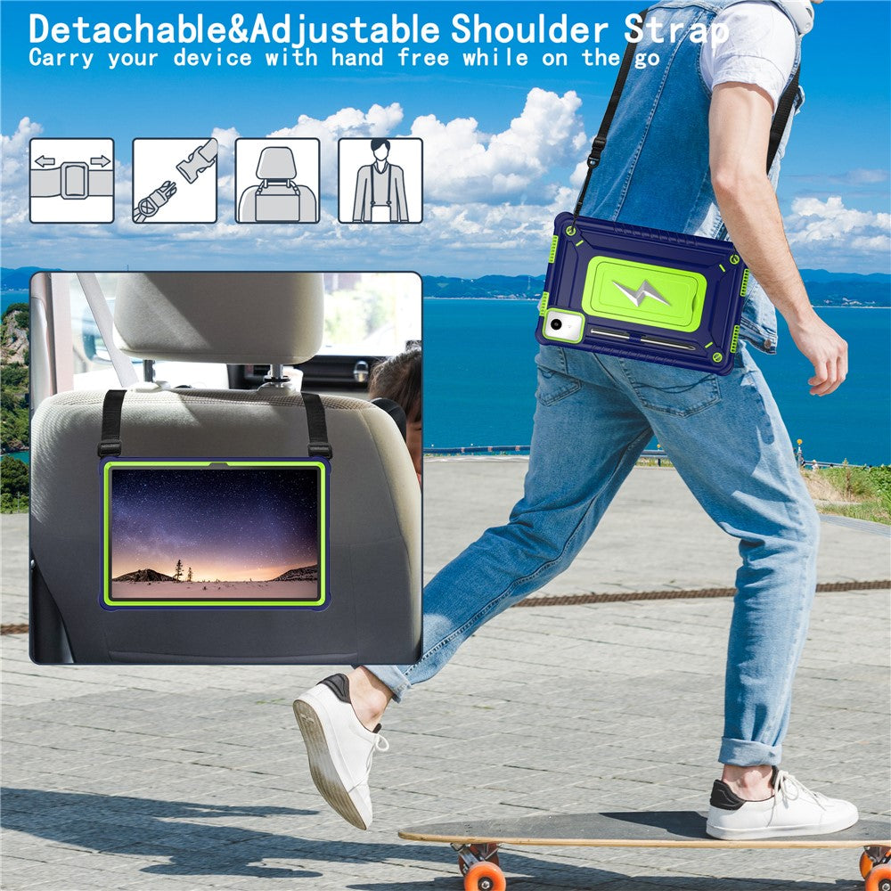 For Lenovo Tab M11 TB330FU / Xiaoxin Pad 11 2024 TB331FC Case Kickstand PC + Silicone Tablet Cover with Shoulder Strap - Navy Blue + Yellowgreen