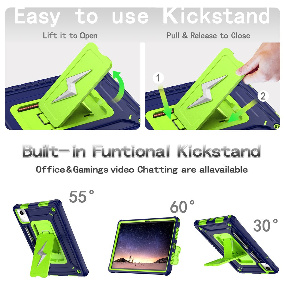 For Lenovo Tab M11 TB330FU / Xiaoxin Pad 11 2024 TB331FC Case Kickstand PC + Silicone Tablet Cover with Shoulder Strap - Navy Blue + Yellowgreen