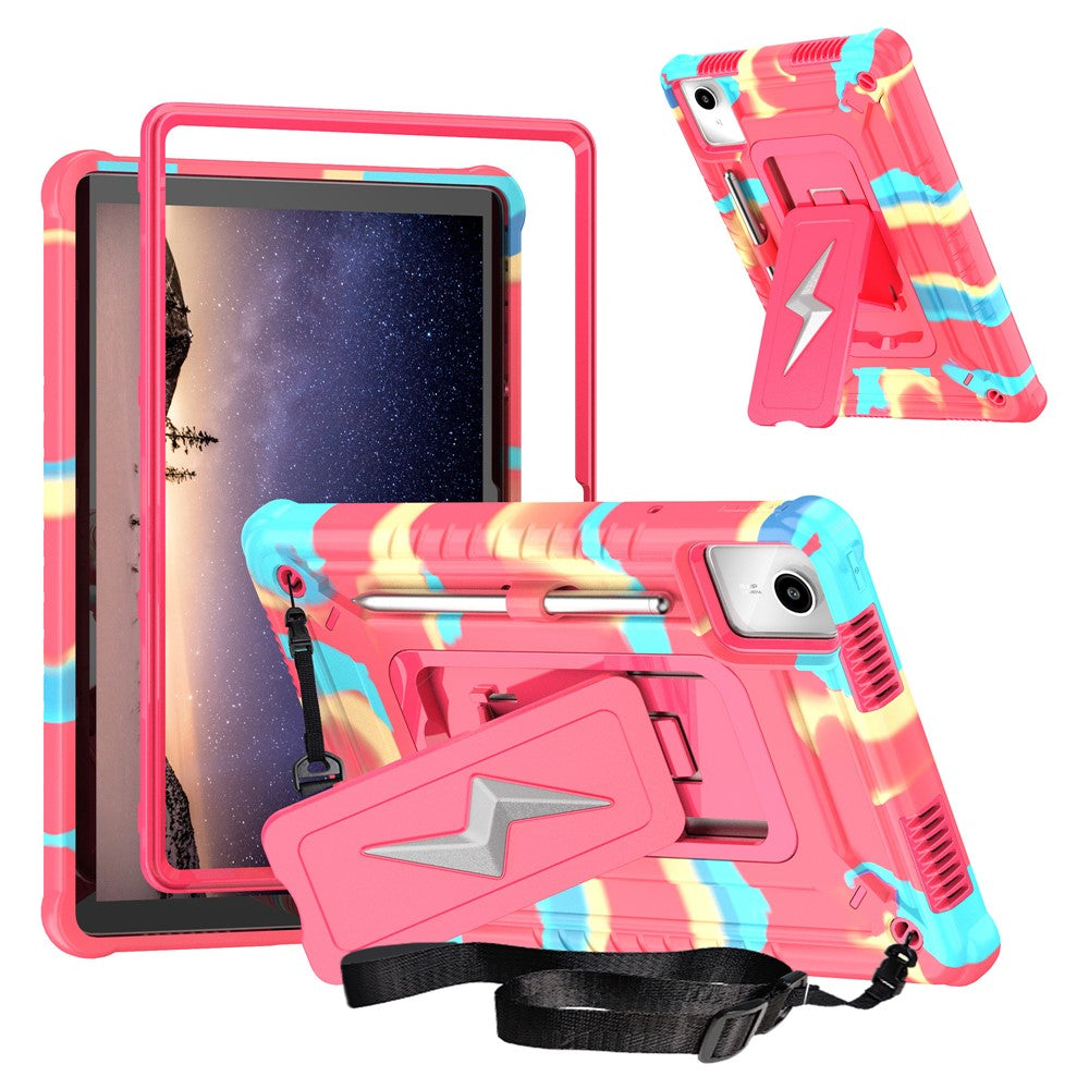 For Lenovo Tab M11 TB330FU / Xiaoxin Pad 11 2024 TB331FC Case Kickstand PC + Silicone Tablet Cover with Shoulder Strap - Camouflage Rose + Rose