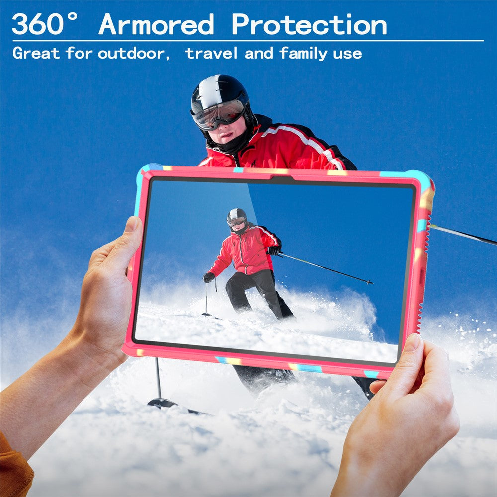 For Lenovo Tab M11 TB330FU / Xiaoxin Pad 11 2024 TB331FC Case Kickstand PC + Silicone Tablet Cover with Shoulder Strap - Camouflage Rose + Rose