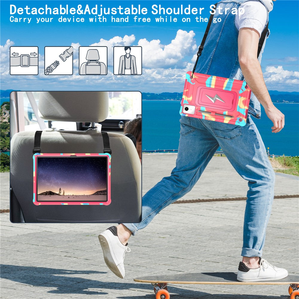 For Lenovo Tab M11 TB330FU / Xiaoxin Pad 11 2024 TB331FC Case Kickstand PC + Silicone Tablet Cover with Shoulder Strap - Camouflage Rose + Rose