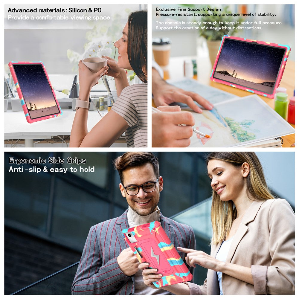 For Lenovo Tab M11 TB330FU / Xiaoxin Pad 11 2024 TB331FC Case Kickstand PC + Silicone Tablet Cover with Shoulder Strap - Camouflage Rose + Rose