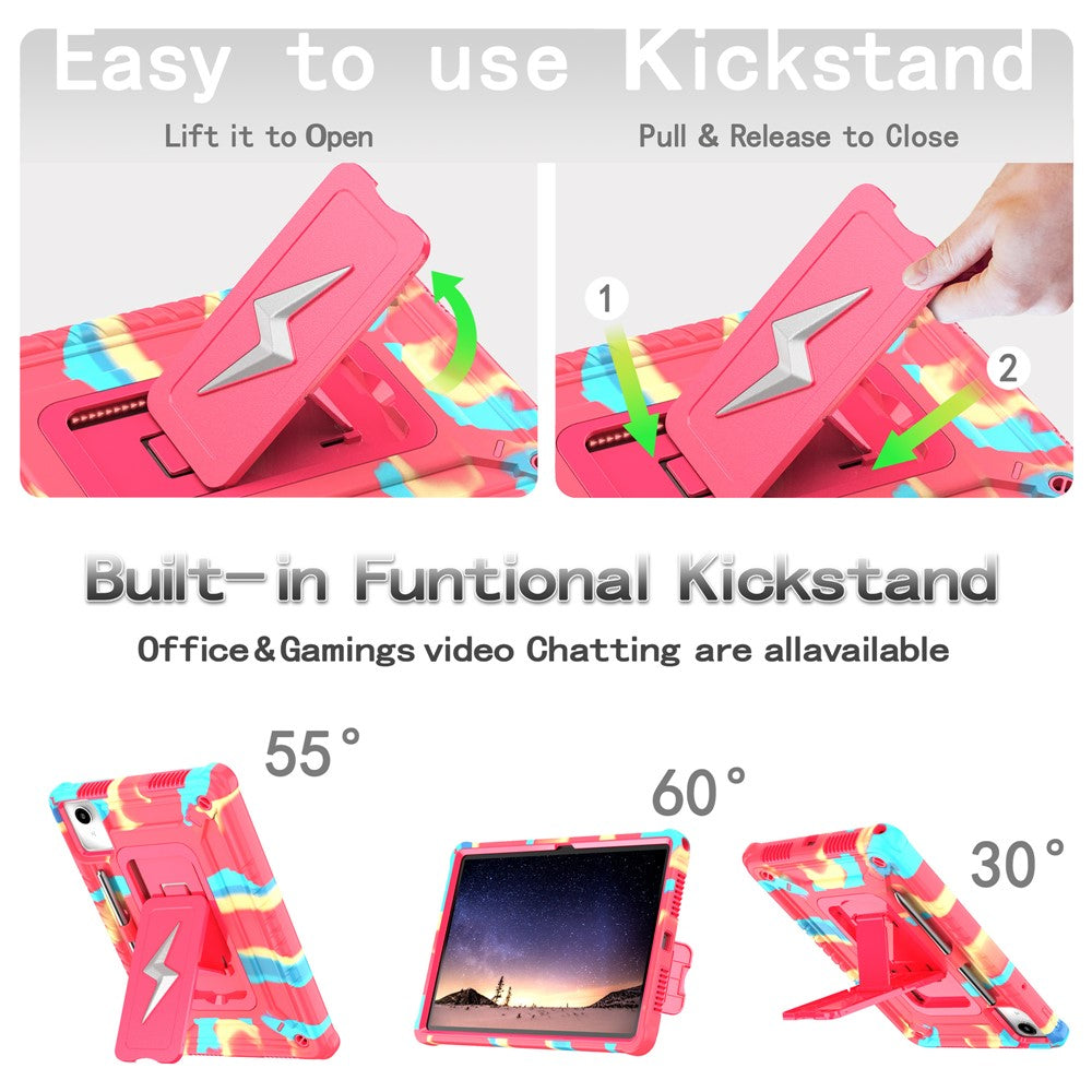 For Lenovo Tab M11 TB330FU / Xiaoxin Pad 11 2024 TB331FC Case Kickstand PC + Silicone Tablet Cover with Shoulder Strap - Camouflage Rose + Rose