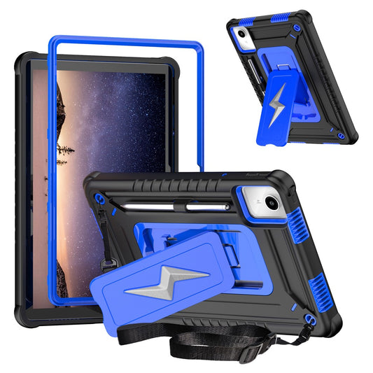 For Lenovo Tab M11 TB330FU / Xiaoxin Pad 11 2024 TB331FC Case Kickstand PC + Silicone Tablet Cover with Shoulder Strap - Black + Blue