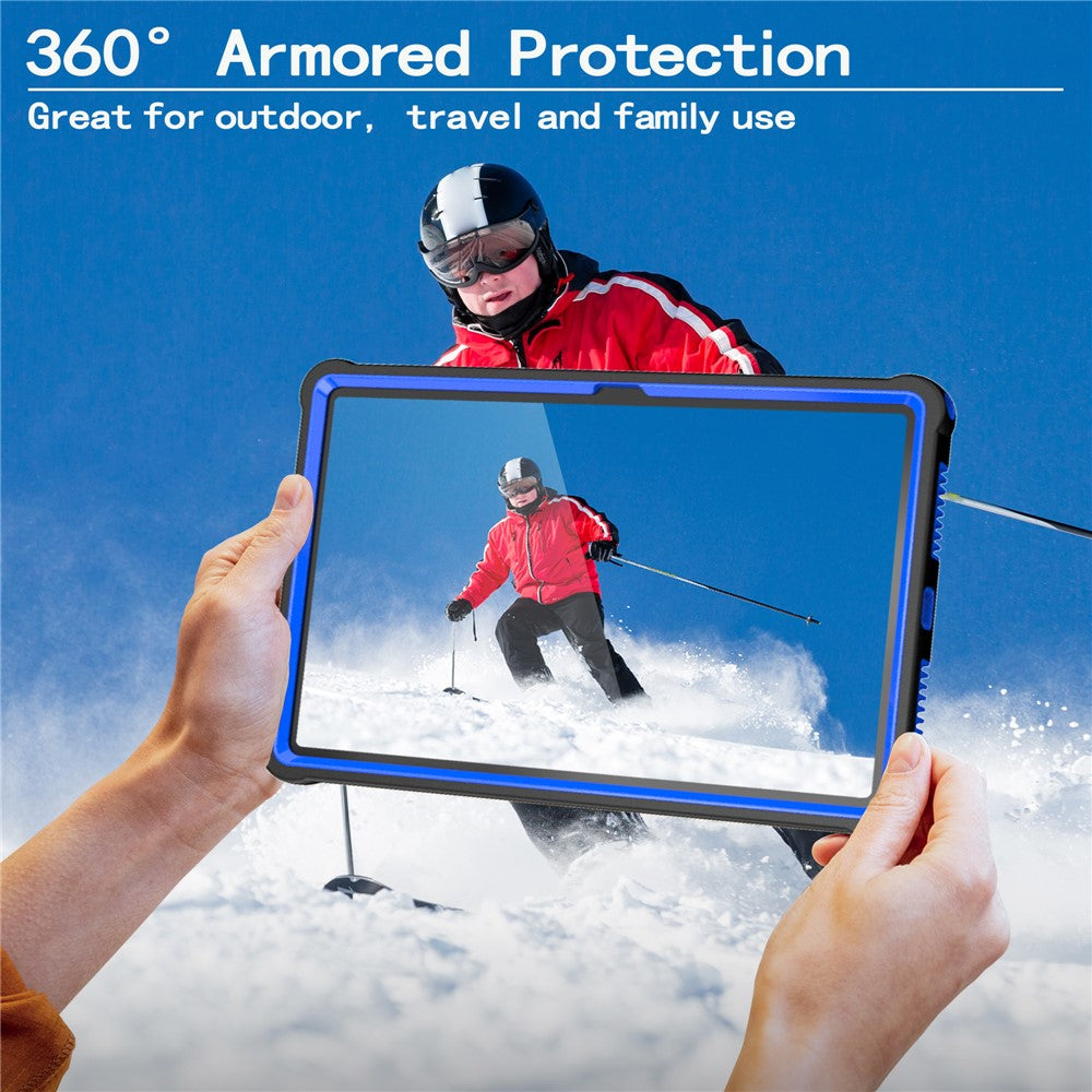 For Lenovo Tab M11 TB330FU / Xiaoxin Pad 11 2024 TB331FC Case Kickstand PC + Silicone Tablet Cover with Shoulder Strap - Black + Blue