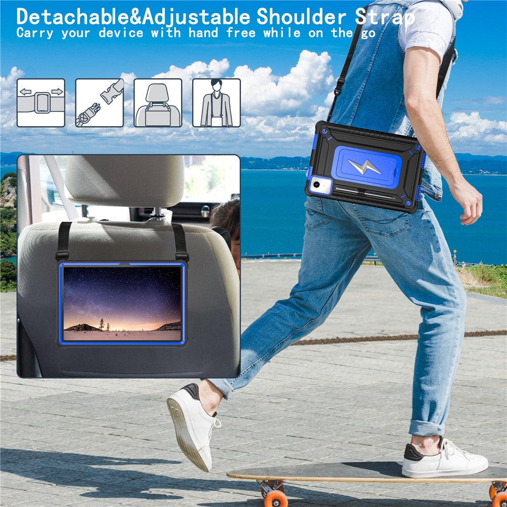 For Lenovo Tab M11 TB330FU / Xiaoxin Pad 11 2024 TB331FC Case Kickstand PC + Silicone Tablet Cover with Shoulder Strap - Black + Blue