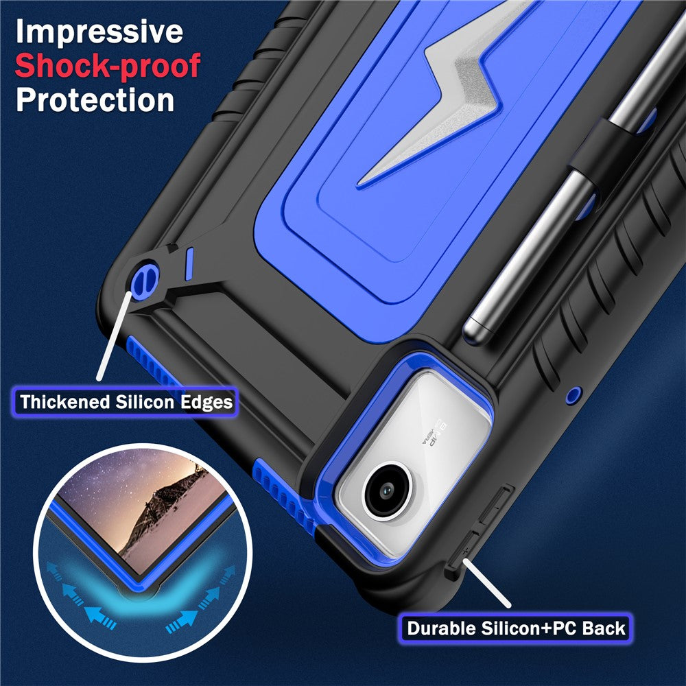 For Lenovo Tab M11 TB330FU / Xiaoxin Pad 11 2024 TB331FC Case Kickstand PC + Silicone Tablet Cover with Shoulder Strap - Black + Blue