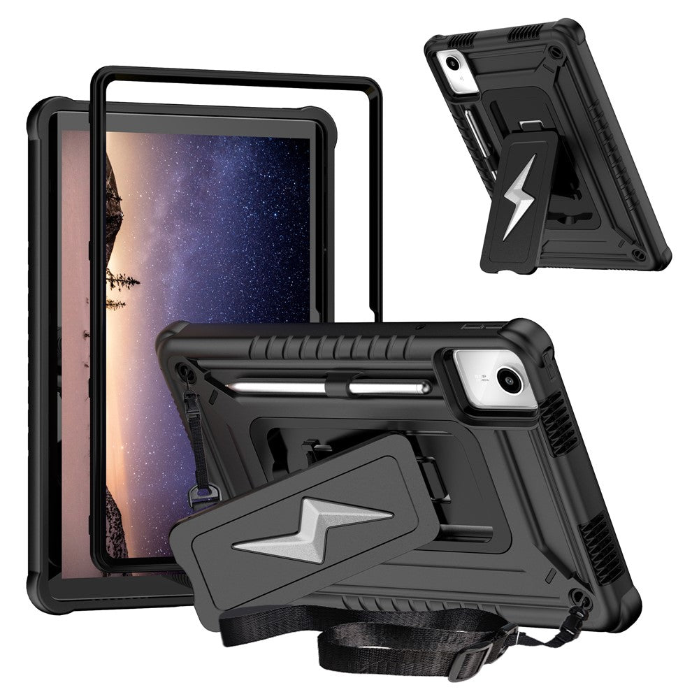 For Lenovo Tab M11 TB330FU / Xiaoxin Pad 11 2024 TB331FC Case Kickstand PC + Silicone Tablet Cover with Shoulder Strap - Black