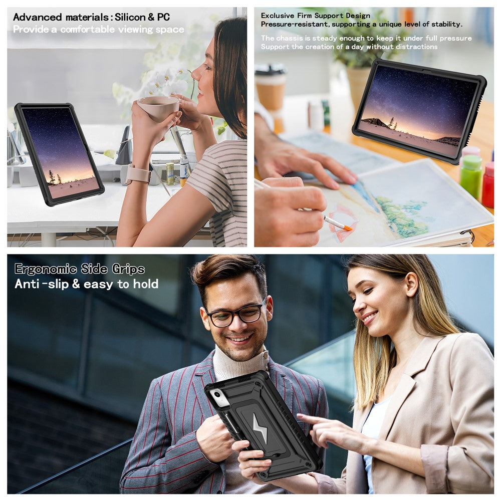 For Lenovo Tab M11 TB330FU / Xiaoxin Pad 11 2024 TB331FC Case Kickstand PC + Silicone Tablet Cover with Shoulder Strap - Black