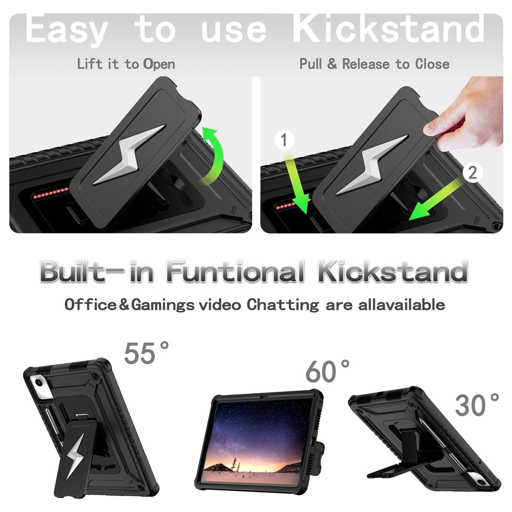 For Lenovo Tab M11 TB330FU / Xiaoxin Pad 11 2024 TB331FC Case Kickstand PC + Silicone Tablet Cover with Shoulder Strap - Black