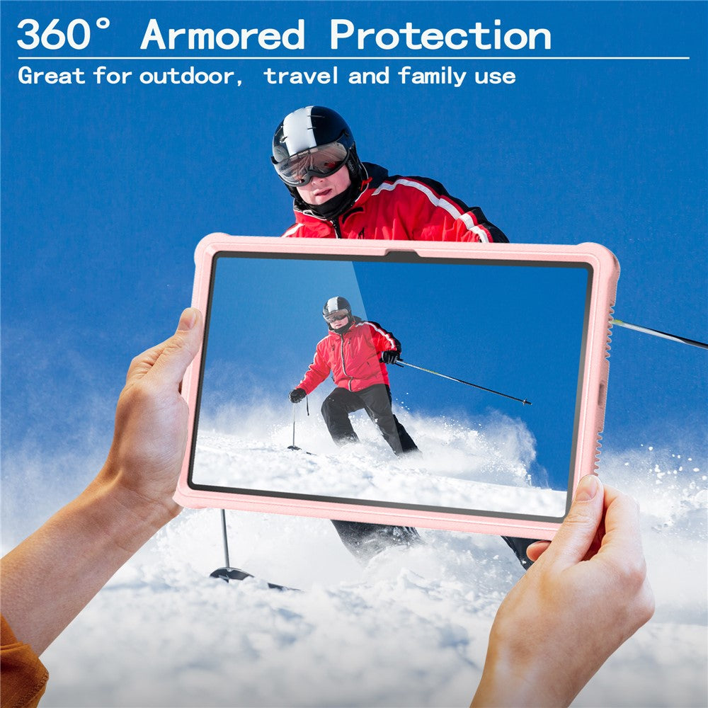 For Lenovo Tab M11 TB330FU / Xiaoxin Pad 11 2024 TB331FC Case Kickstand PC + Silicone Tablet Cover with Shoulder Strap - Rose Gold