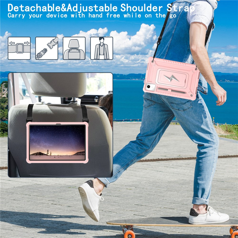 For Lenovo Tab M11 TB330FU / Xiaoxin Pad 11 2024 TB331FC Case Kickstand PC + Silicone Tablet Cover with Shoulder Strap - Rose Gold