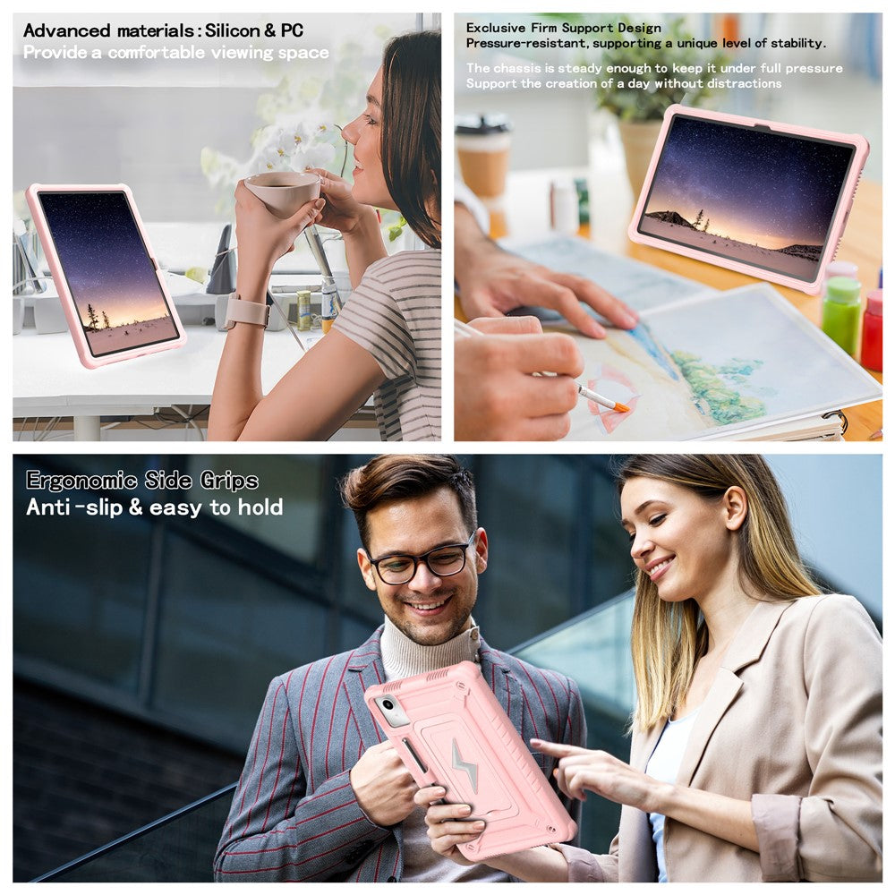 For Lenovo Tab M11 TB330FU / Xiaoxin Pad 11 2024 TB331FC Case Kickstand PC + Silicone Tablet Cover with Shoulder Strap - Rose Gold