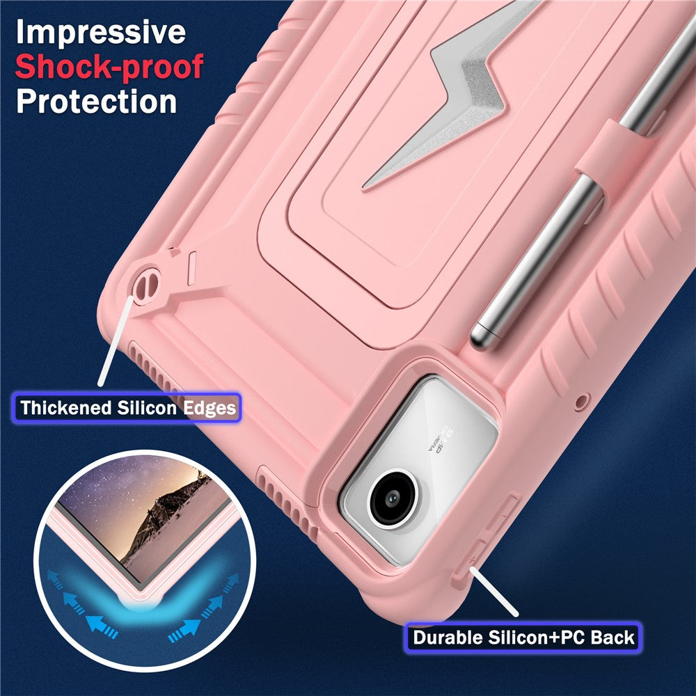 For Lenovo Tab M11 TB330FU / Xiaoxin Pad 11 2024 TB331FC Case Kickstand PC + Silicone Tablet Cover with Shoulder Strap - Rose Gold