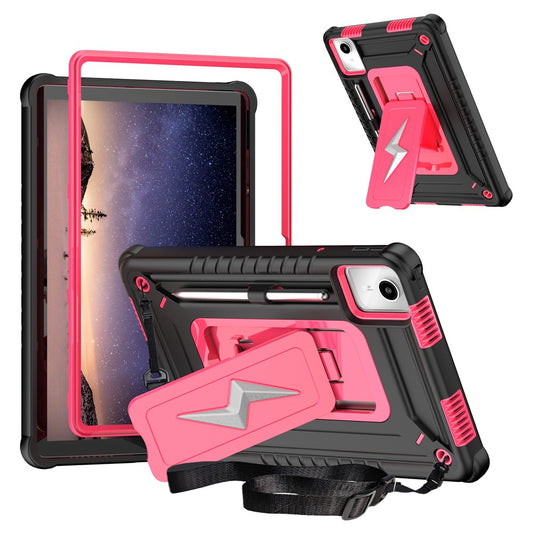 For Lenovo Tab M11 TB330FU / Xiaoxin Pad 11 2024 TB331FC Case Kickstand PC + Silicone Tablet Cover with Shoulder Strap - Black + Rose