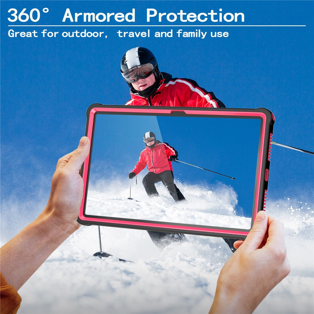 For Lenovo Tab M11 TB330FU / Xiaoxin Pad 11 2024 TB331FC Case Kickstand PC + Silicone Tablet Cover with Shoulder Strap - Black + Rose