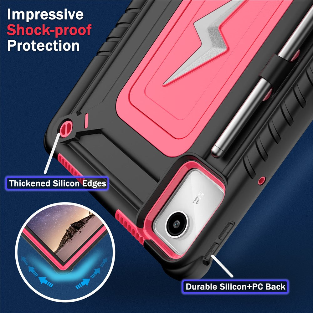 For Lenovo Tab M11 TB330FU / Xiaoxin Pad 11 2024 TB331FC Case Kickstand PC + Silicone Tablet Cover with Shoulder Strap - Black + Rose