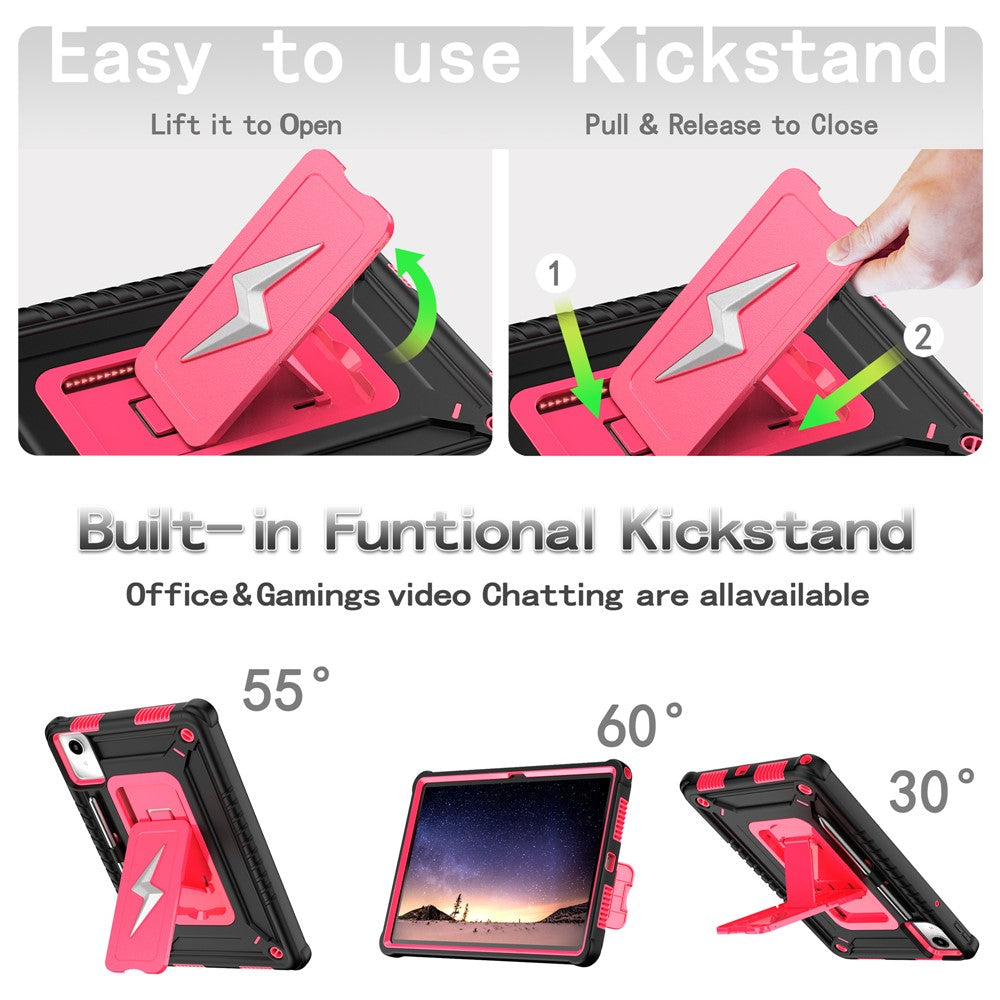 For Lenovo Tab M11 TB330FU / Xiaoxin Pad 11 2024 TB331FC Case Kickstand PC + Silicone Tablet Cover with Shoulder Strap - Black + Rose