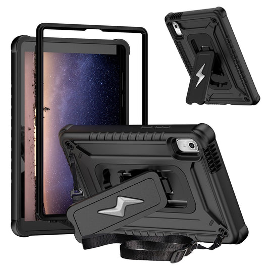 For Lenovo Nook 9 inch (2024) / Tab M9 TB-310FU TB-310FX Case Kickstand PC + Silicone Tablet Cover with Shoulder Strap - Black
