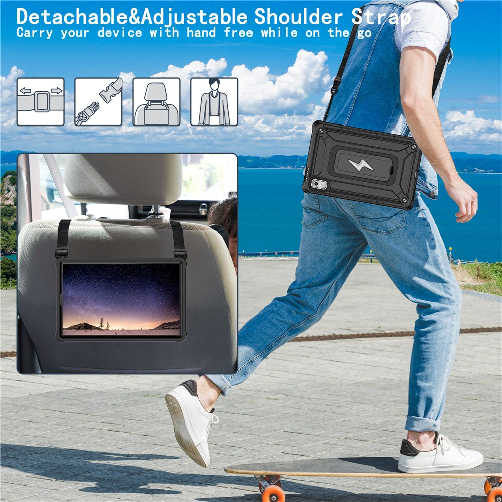 For Lenovo Nook 9 inch (2024) / Tab M9 TB-310FU TB-310FX Case Kickstand PC + Silicone Tablet Cover with Shoulder Strap - Black