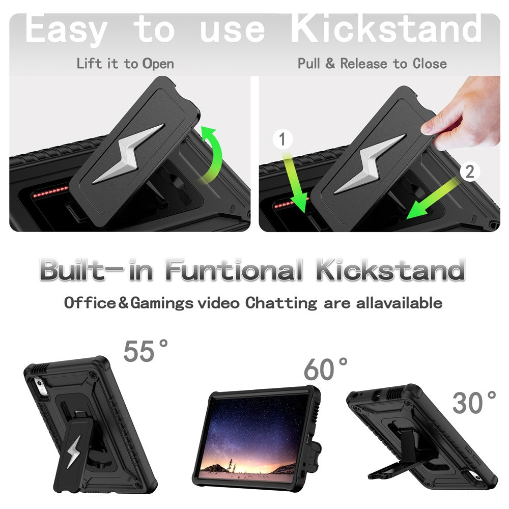 For Lenovo Nook 9 inch (2024) / Tab M9 TB-310FU TB-310FX Case Kickstand PC + Silicone Tablet Cover with Shoulder Strap - Black