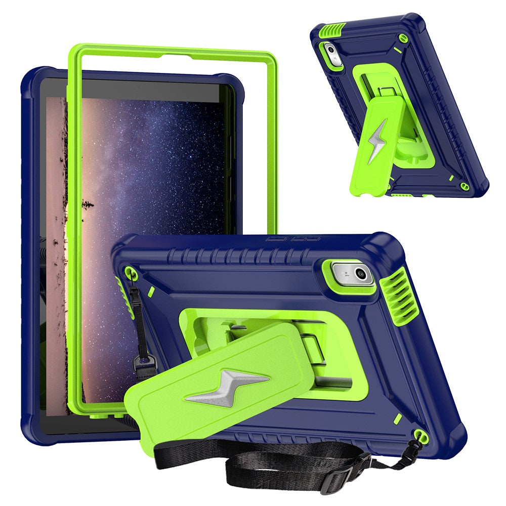For Lenovo Nook 9 inch (2024) / Tab M9 TB-310FU TB-310FX Case Kickstand PC + Silicone Tablet Cover with Shoulder Strap - Navy Blue + Yellowgreen