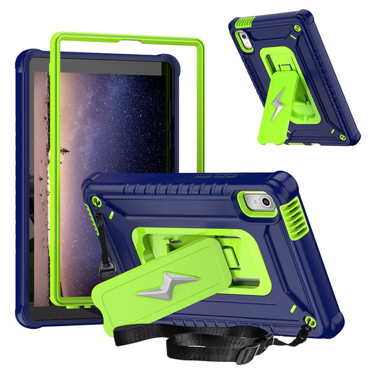 For Lenovo Nook 9 inch (2024) / Tab M9 TB-310FU TB-310FX Case Kickstand PC + Silicone Tablet Cover with Shoulder Strap - Navy Blue + Yellowgreen