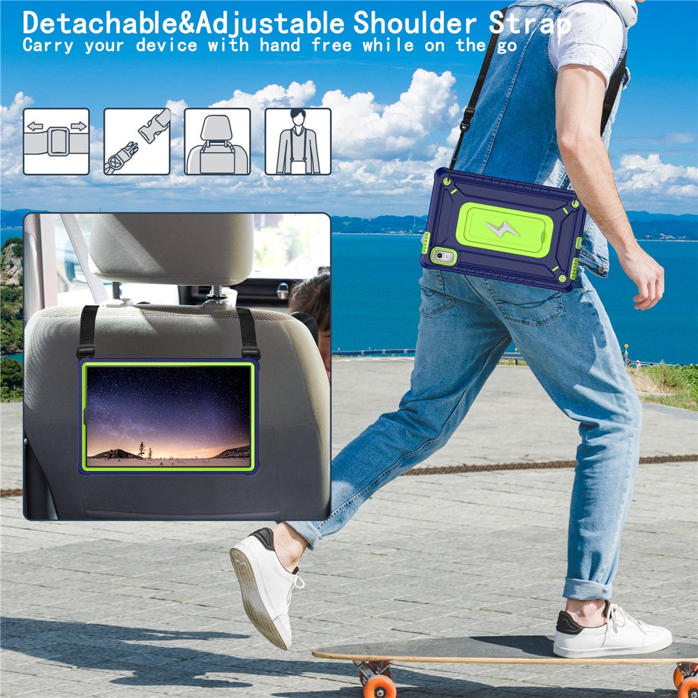 For Lenovo Nook 9 inch (2024) / Tab M9 TB-310FU TB-310FX Case Kickstand PC + Silicone Tablet Cover with Shoulder Strap - Navy Blue + Yellowgreen